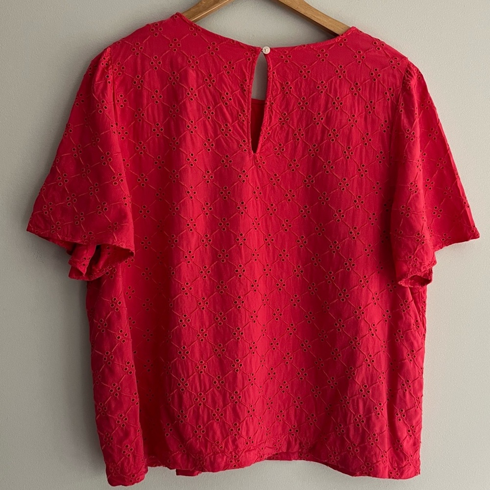 LOFT Pink Eyelet Short Sleeve Blouse - Picture 2 of 7